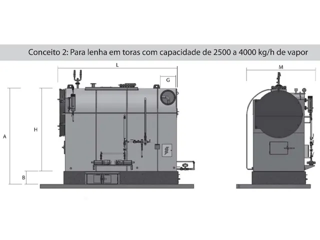 Caldeira de Vapor Saturado Integrada a Lenha 3.000 a 3.300 Kg/h