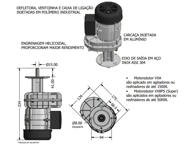 Motoredutor para Agitadores de Leite e Fluidos Varivelox VX8PS Monofásico 220/254V