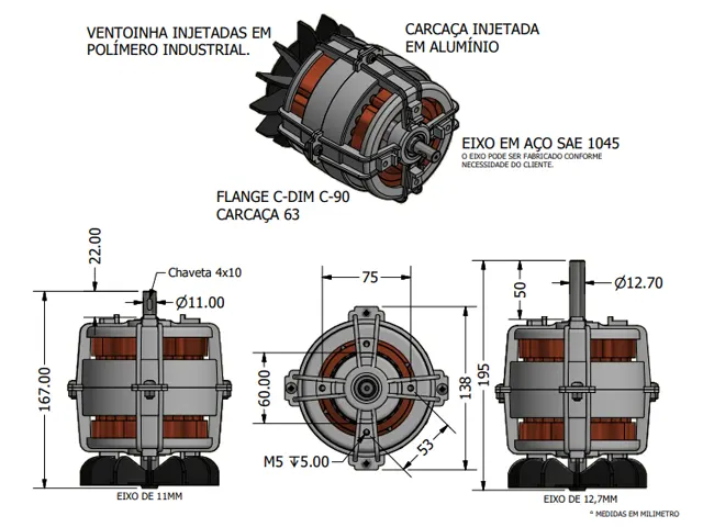 Motor Flangeado Aberto Varivelox Monofásico 110/220V Potência HP 1/4