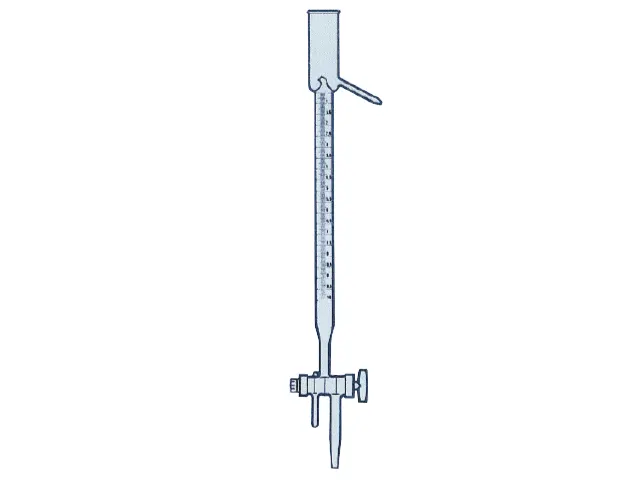 Bureta Semi-Automática Faixa Azul Ponto Zero na Parte Superior Torneira Rosca 3 Vias Vidro 25ml