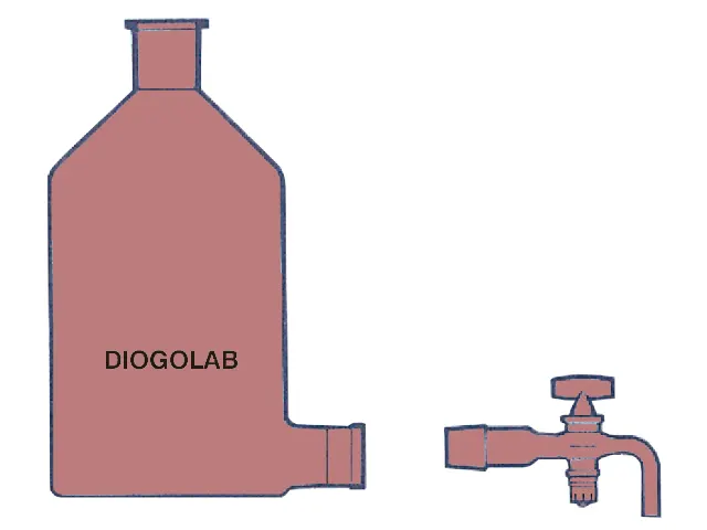 Frasco Mariotte Âmbar Saída com Junta Esmerilhada Intercambiável e Torneira 20.000 ml DiogoLab