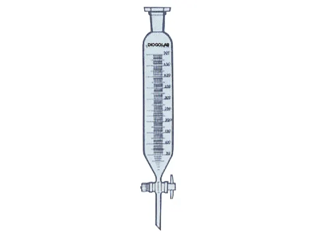 Funil de Separação Forma Cilíndrica Graduado Torneira Teflon e Rolha Vidro 125ml DiogoLab