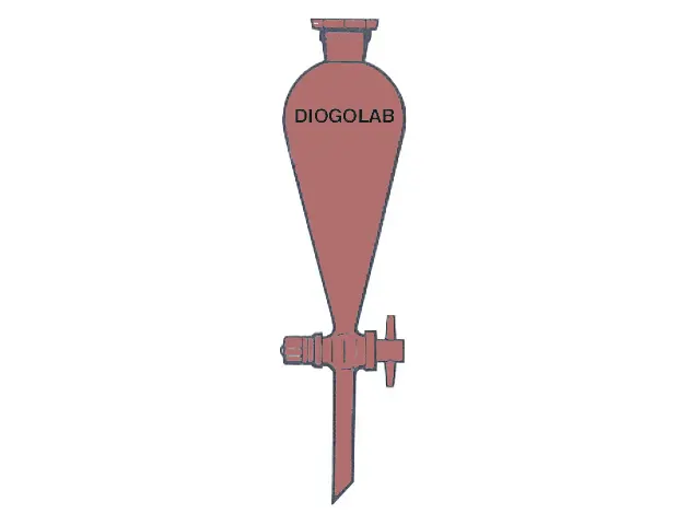 Funil Separação Âmbar Forma de Pêra Tipo Squibb Torneira Teflon e Rolha Vidro 1.000ml DiogoLab