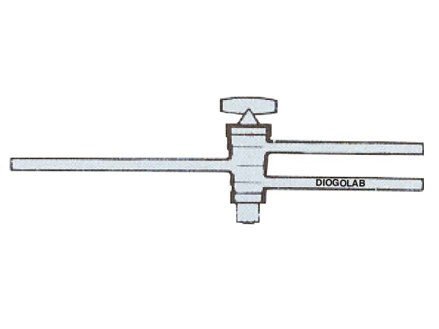 Torneira Vidro 3 Vias para Alto Vácuo com 2 Furos Oblíquos e Rosca 9x5 mm DiogoLab