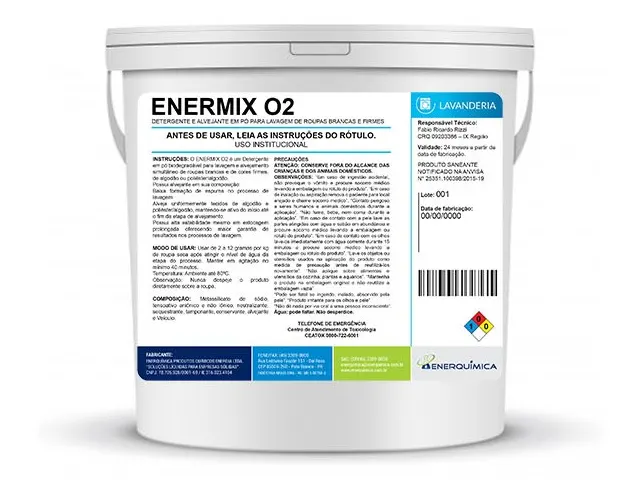 Detergente e Alvejante em Pó para Lavagem de Roupas Brancas e Firmes ENERMIX O2 1Kg