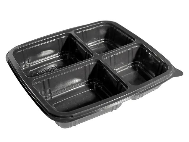 Bandeja Selável PP com Divisão Preta 1.150 ml 22x24.5x4.5 cm - 400 Unidades