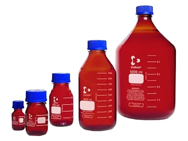 Frasco Reagente Âmbar Graduado com Tampa Azul Schott 250ml Netlab